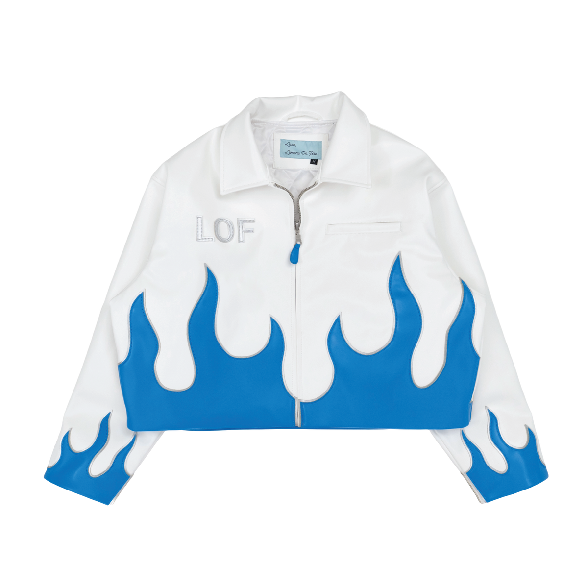 SS Leather Jacket (White/Blue) – LEMONS ON FIRE