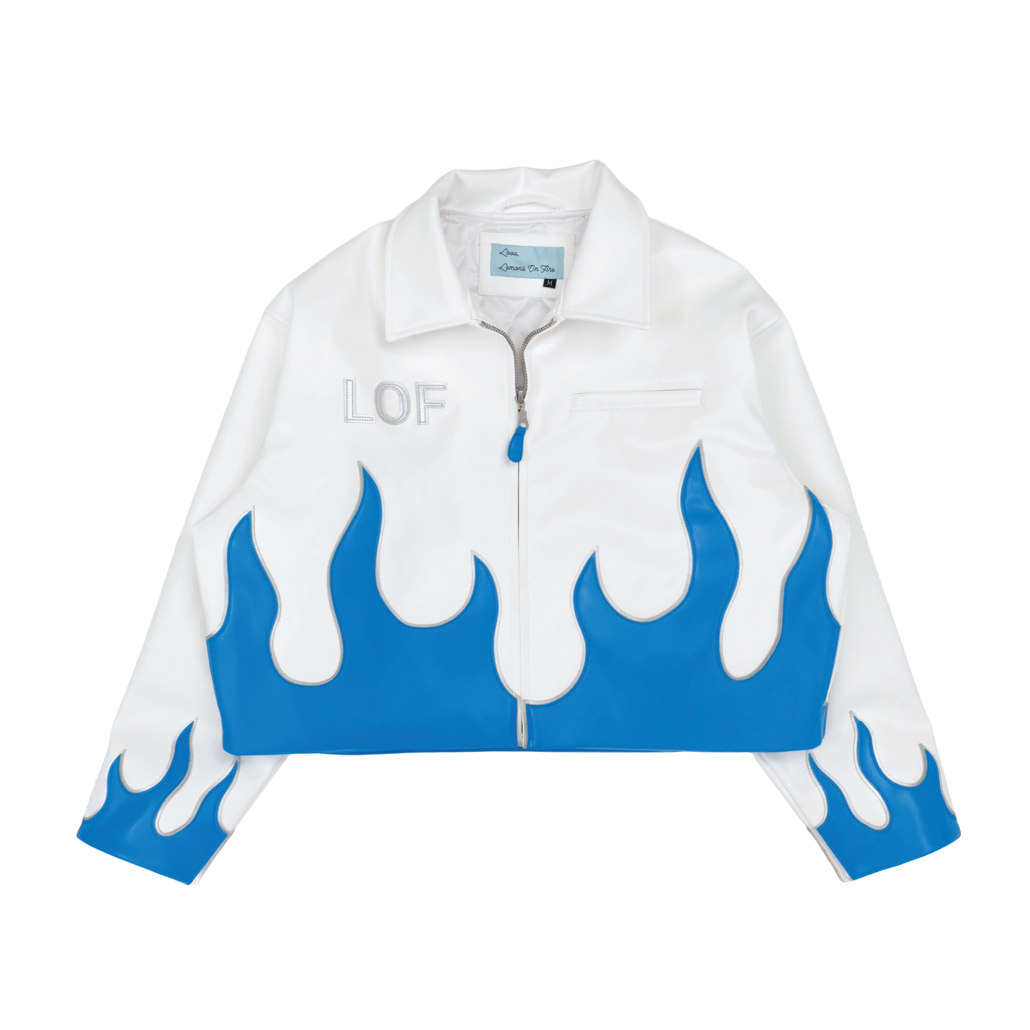 SS Leather Jacket (White/Blue) – LEMONS ON FIRE