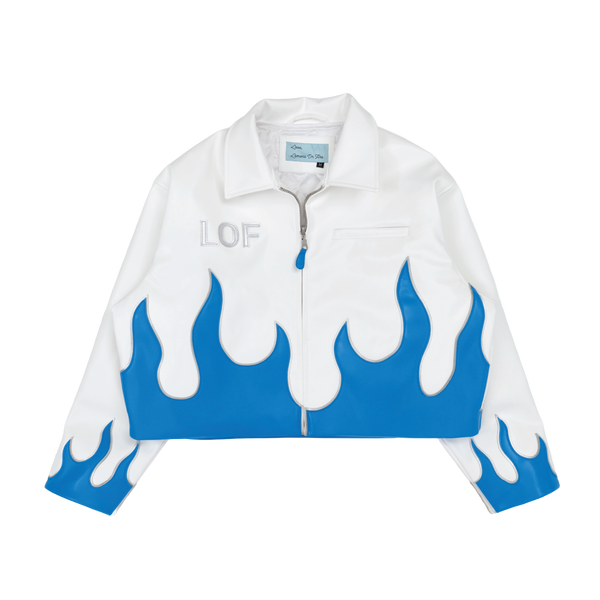 SS Leather Jacket (White/Blue) – LEMONS ON FIRE