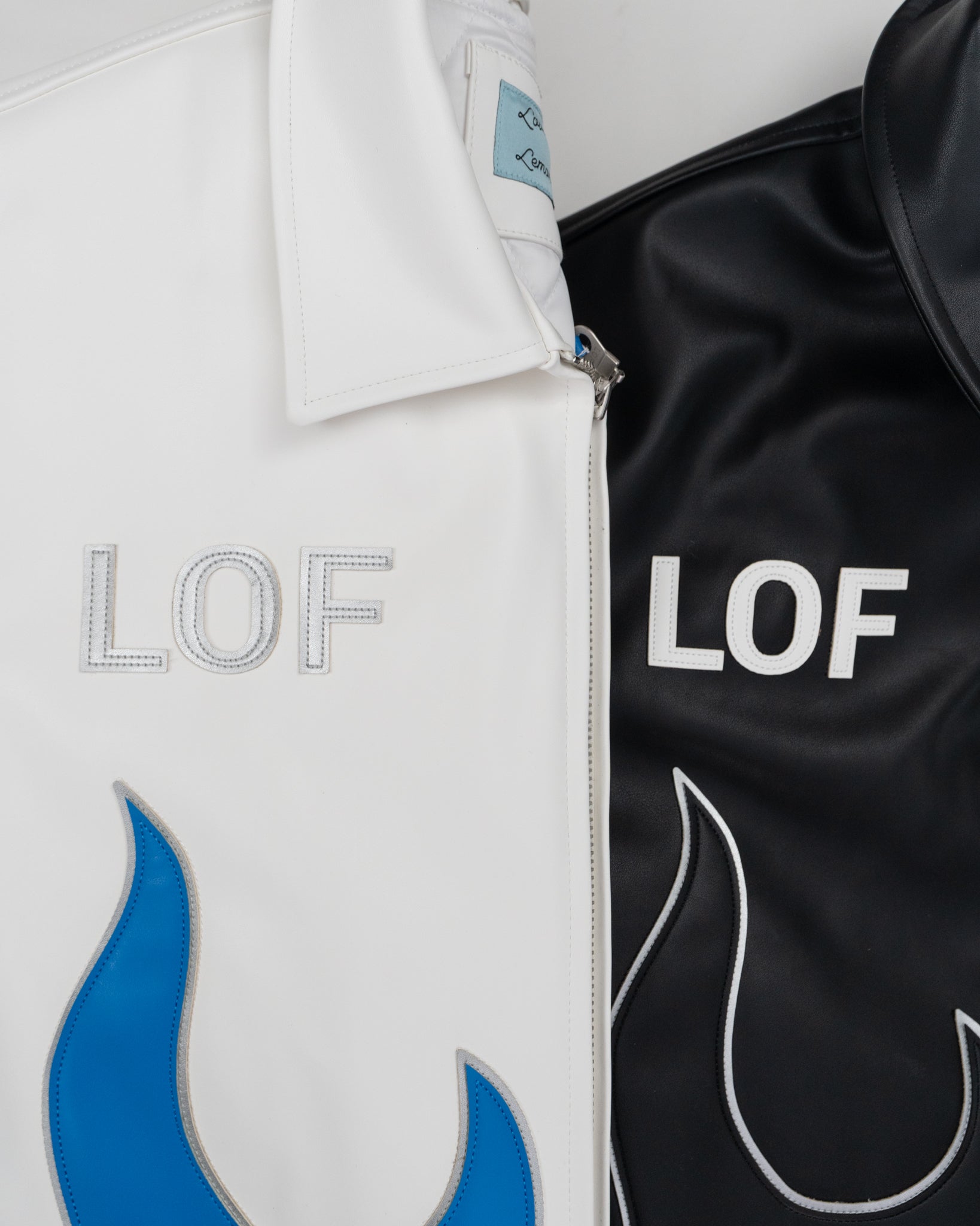 SS Leather Jacket (White/Blue) – LEMONS ON FIRE